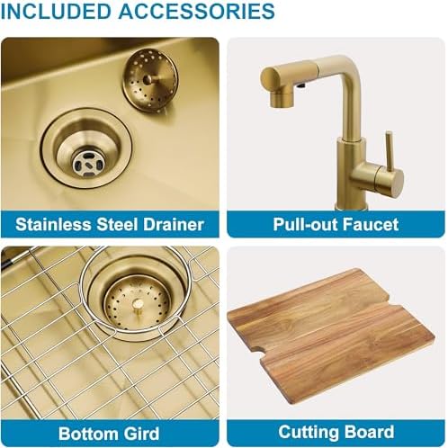 21 Inch Gold Drop In Outdoor Bar Sink with Faucet - Image 4