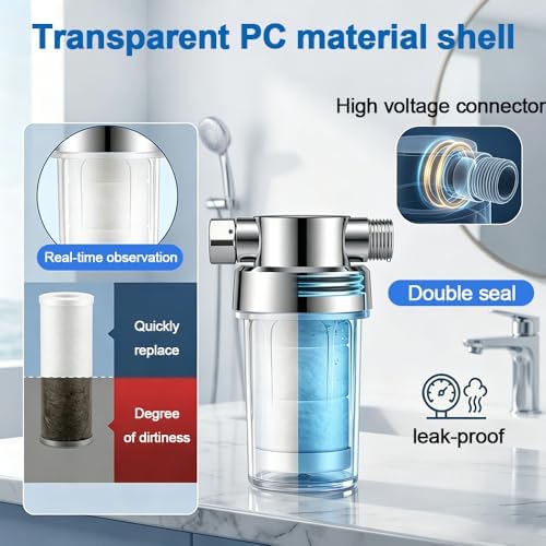 Inline Sediment Water Filter, Transparent PC Housing Washer Water Filters, PP Cotton Filtration for Shower Heater Washing Machine - Image 3