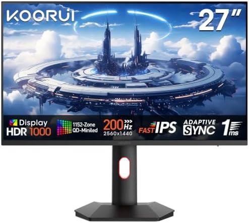 KOORUI 27 inch Mini-LED IPS Gaming Monitor, 200Hz 1ms, QHD 1440P HDR1000 by KOORUI