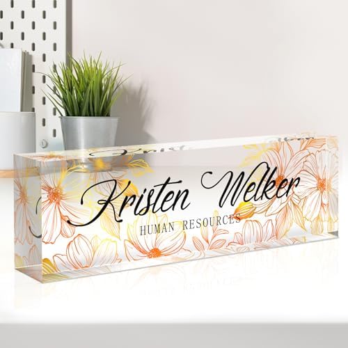 Name Plate for Desk, Desk Name Plate Personalized, Office Decor for Women Men, Acrylic Desktop Accessories, Office Appreciation Gifts for Boss Social Workers Nurse Teacher Employee (White/Gold) by Spricoz
