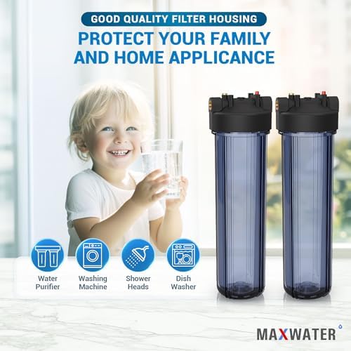 Max Water Whole House 20" x4.5" Purple Clear WH Water Filter Housing 1 inch Inlet/Outlet Ports with Wrench and Bracket (2 Housing) - Image 7