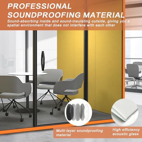 Office Sound Booth with Audio Privacy - Soundproof Booth Includes Unique Yellow Interior,Soundproof Room Include Socket,Light,Door Handle& Orange Frame for Conference Room,Bedroom (Yellow) - Image 4