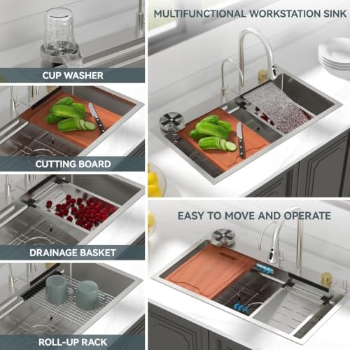 Lordear 30 Inch Waterfall Kitchen Sinks Drop In Stainless Steel - Image 4