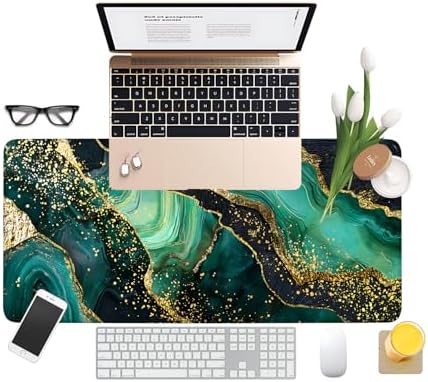 Green Marble Gaming Mouse Pad 31.5"x11.8" Large Extended Pad Desk Mat Anti-Slip Rubber Base & Durable Stitched Edges for Gamers Smooth Mouse Pad Writing Surface for Desk Office/Home - Image 3