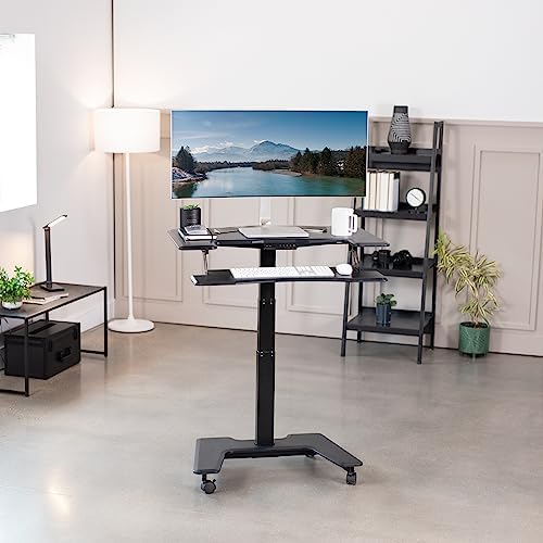 VIVO Black Electric 36 in Dual Platform Standing Desk Cart, DESK-V111VT - Image 2