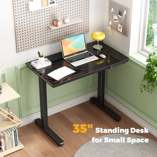 35" Electric Standing Desk with Drawer, One-Piece Glass Top - Image 4
