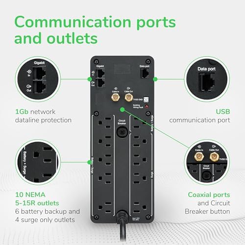 APC 1500VA UPS Battery Backup & Surge Protector, Backup Battery Power Supply with AVR, Dataline Protection, BN1500M2R (Renewed) - Image 4