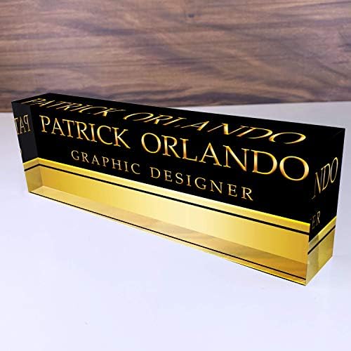Artblox Office Name Plate Personalized | Custom Name Plates for Desks on Acrylic Glass Decor | Office Desk Decor Nameplate | Accessories | Black Gold Stripe - (8"x2.5") by Artblox