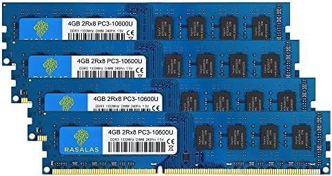 Rasalas 16GB Kit (4x4GB) DDR3 1333MHz PC3-10600 PC3-10600U Non ECC Unbuffered 1.5V CL9 2RX8 Dual Rank 240 Pin UDIMM Desktop Memory Ram Module by Rasalas