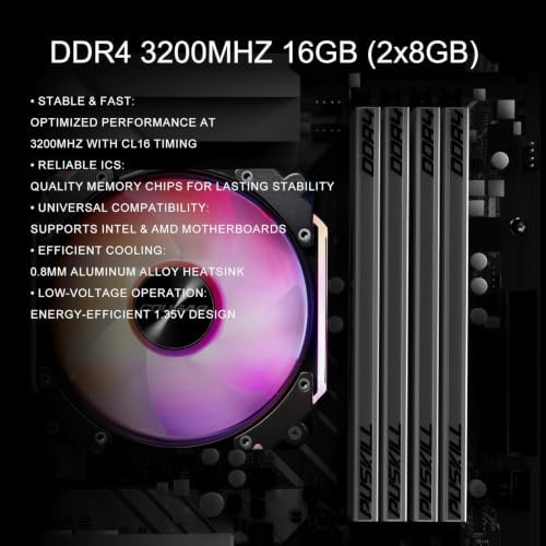 PUSKILL DDR4 3200MHz CL16 Desktop RAM Kit Heatsink, 16GB (2x8GB) - Image 7