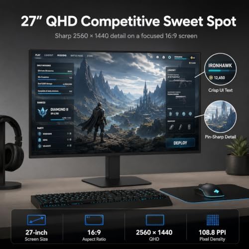 Deco Gear 27 QHD OLED Gaming Monitor | 280Hz 0.03ms Response, HDR400, Adaptive Sync, 99% sRGB, 1.5M:1 Contrast, Borderless Design, Height Adjustable Stand, HDMI 2.1, DisplayPort 1.4 - Image 3