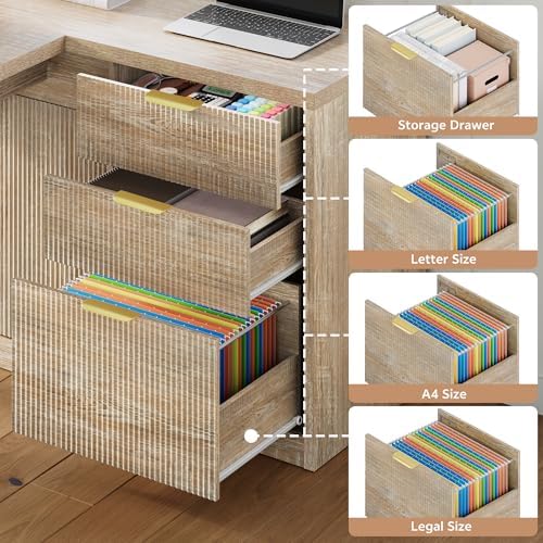 78.7" L-Shaped Executive Desk with Drawers and File Cabinet Farmhouse Large Office Desk with Power Outlets & Sliding Door Storage, Corner Computer Desk for Home Office Gaming - Image 6
