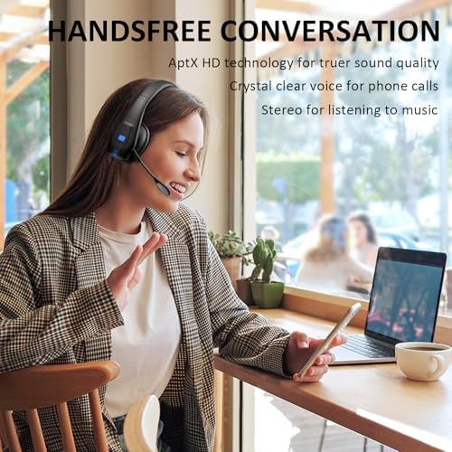 Conambo Bluetooth Headset V5.1, Trucker Bluetooth Headset with CVC8.0 Dual Mic Noise Canceling & Mute Button & 60 Hrs Workingtime Wireless On-Ear Headphones for Trucker Home Office Work Cell Phones - Image 6