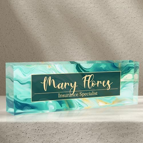 Personalized Name Plates for Office - Gifts for Teacher, Boss, Employee Appreciation - Desk Decor (Amber) by AZUFEMOS