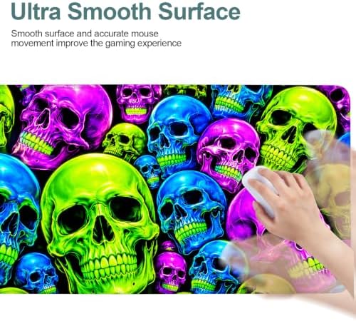 Halloween Colorful Skull Extended Gaming Mouse Pad 35.4"x15.7" Large Extended Pad Desk Mat Anti-Slip Rubber Base & Durable Stitched Edges for Gamers Smooth Mouse Pad Writing Surface - Image 6