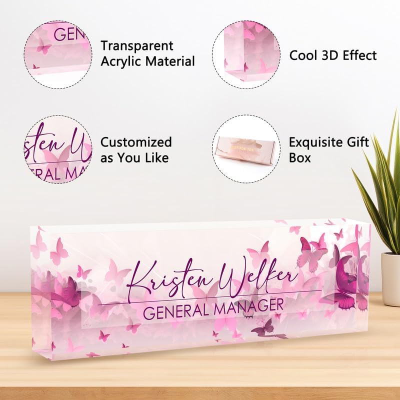Desk Name Plate Personalized Name Plate for Desk, Office Desk Decor, 3D Style Personalized Plaque Name Plates for Desks Custom Appreciation Gifts for Boss Lady Employee Coworkers (Pastel Butterfly) - Image 3
