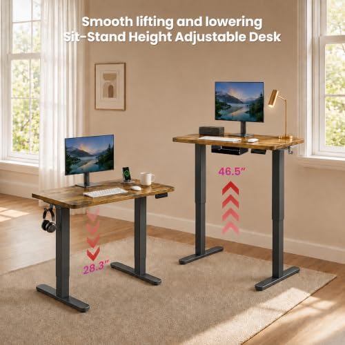 Electric Standing Desk, 32" x 24" Adjustable Height Sit Stand Desk, Small Space Workstation, Compact Computer Desk for Home Office, Stable Steel Frame (Rustic) - Image 5