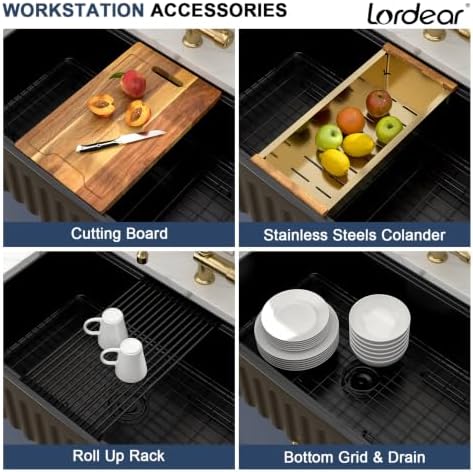 Lordear 33 Black Farmhouse Sink Workstation Porcelain Farm Kitchen Sinks Matte Black Single Bowl Basin 33x20x10 Inch Large Bowl Sink - Image 4
