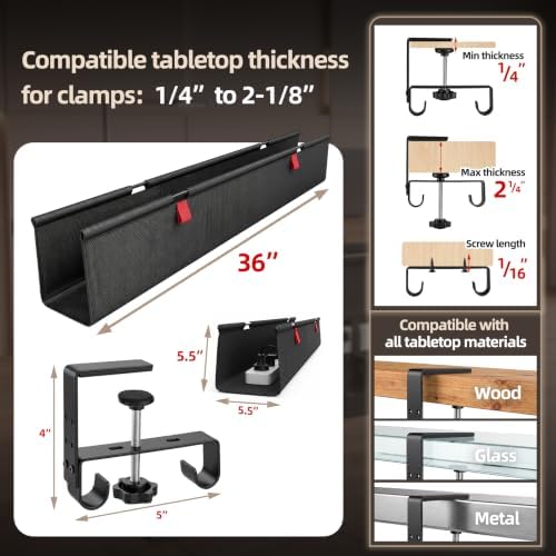 36 Inch Under Desk Cable Management Tray No Drill Desk Cord Management Organization, Large-Capacity Cable Organizer for Home and Office Work Accessories - Image 4