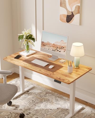 DESINO Standing Desk, 32 × 19 Inches Electric Height Adjustable, Sit and Stand Up, Computer Office Desk with Splice Board, White Frame/Light Rustic TOP - Image 2