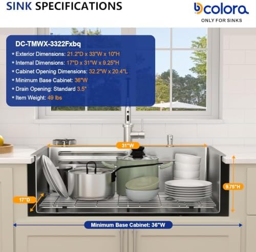 Dcolora 33" Drop In Stainless Steel Kitchen Sink Workstation with Faucet - Image 5