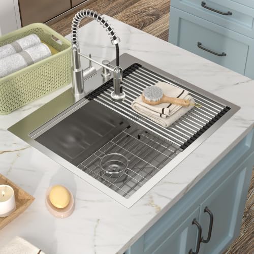 25" x 22" Drop In Workstation Laundry Utility Sink with Faucet - Image 4