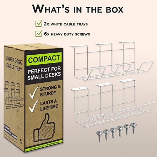 Compact Under Desk Cable Tray Organizer – Wire Management Set, White (2-Pack, 12") - Image 5