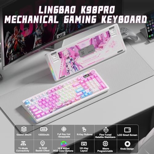 LINGBAO K98 PRO Anime Mechanical Wireless Gaming Keyboard with Screen Knob - Image 2