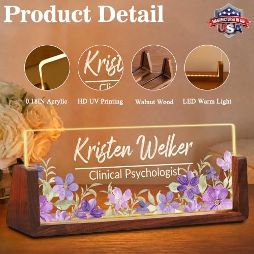 Custom Name Plate for Desk with LED Walnut Frame, Office Desk Decor - Image 2