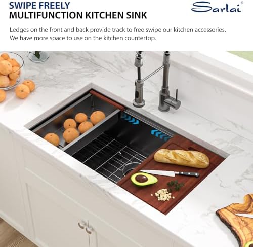 Sarlai 33 Kitchen Sink Undermount Black Workstation Under-Mount Sinks 33x19 - Image 4
