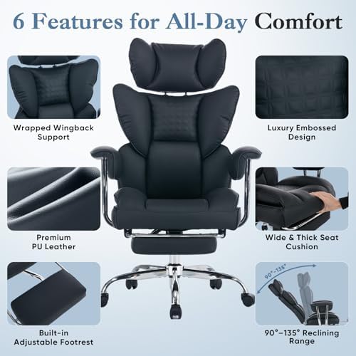 DUMOS Big and Tall Home Office Desk Chair, Executive Chair with Footrest - Image 4