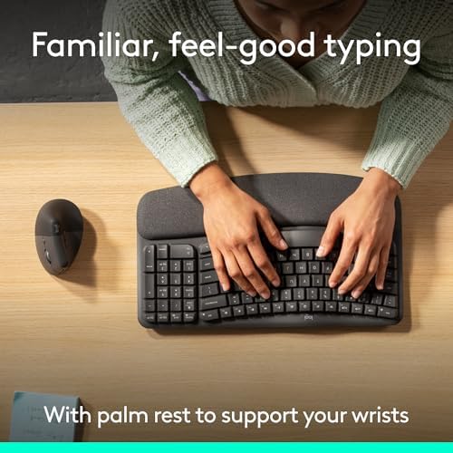 Logitech Wave Keys & Lift Vertical Mouse Ergonomic Wireless Combo, Graphite - Image 4