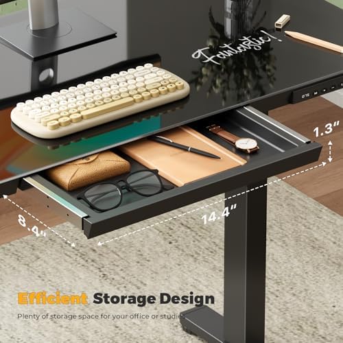 35" Electric Standing Desk with Drawer, One-Piece Glass Top - Image 3