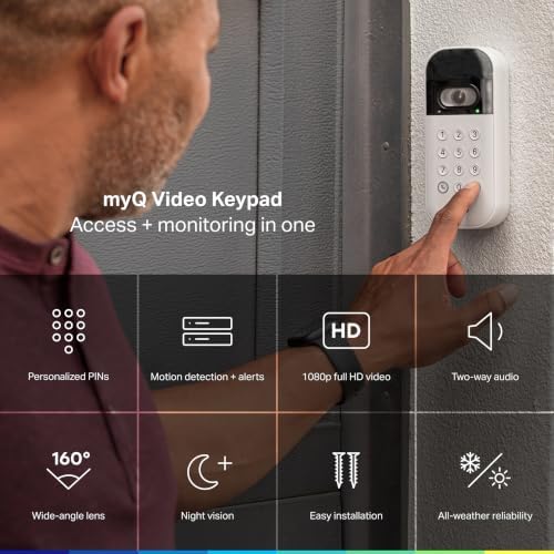myQ Smart Garage Door Video Keypad with Wide-Angle Camera,Customizable PIN Codes,and Smartphone Control–Take Charge of Your Garage Access Works with Chamberlain, LiftMaster and Craftsman openers,White - Image 2