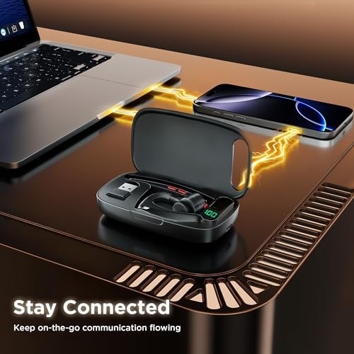 Bluetooth Headset V5.3, Wireless Headset with Dual Noise-Canceling Mics, Charging Case, 300H Standby Time, Hands Free Headphones for PC/Cell Phones, Trucker/Office/Work/Home - Image 5