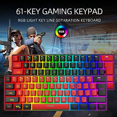 Snpurdiri 60% Wired Gaming Keyboard,True RGB Small Compact 61 Keys Mini Keyboard for PC/Mac Gamer, Typist, Travel, Easy to Carry on Business Trip(Black-Red) - Image 3