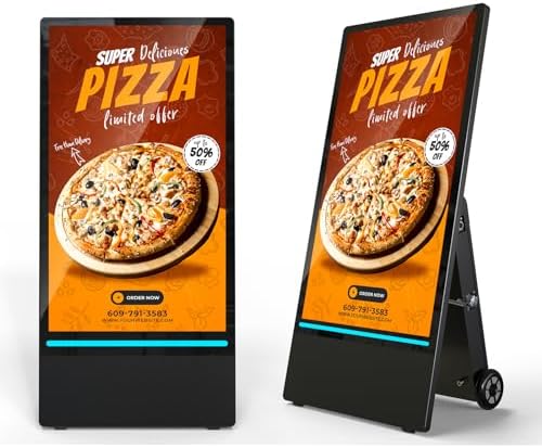 43 inch Outdoor Mobile Digital Signage Display, LCD IP65 Waterproof Advertising Display Kiosk with Rechargeable Battery, Brightness Auto-Adjustment and Impact Resistant Screen by SIOXCFZ
