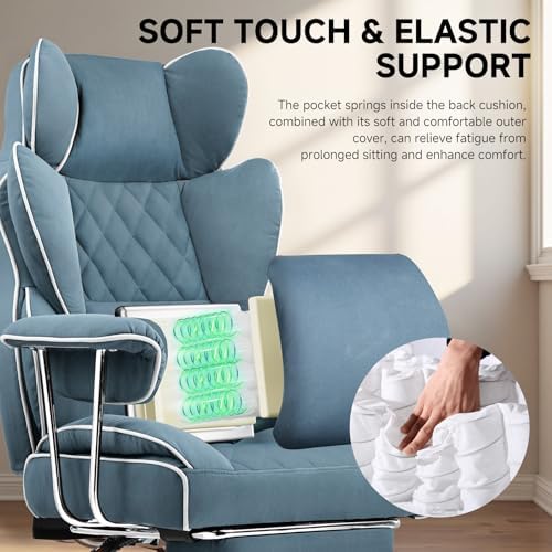 COMHOMA Big and Tall Gaming Chair with Pocket Spring Lumbar Support, Ergonomic Office Chair with Footrest, Executive Desk Chair with Outward Fixed Soft Armrests, Computer Chair with High Back, Blue - Image 4