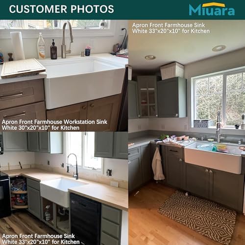 Miuara 30 x 20 Inch White Apron Front Farmhouse Workstation Kitchen Sink - Image 5