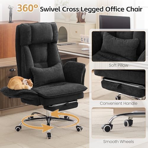 Big and Tall Office Chair, Footrest & Flip Armrest for Pets, Dark Black - Image 6