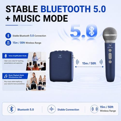 WinBridge Voice Amplifier with Wireless Mic for Teachers Blue WB009 - Image 5