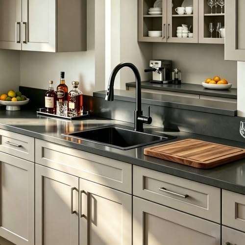 VAPSINT 13x15 Inch Black Drop In Bar Sink, Single Bowl Top Mount Handmade Gunmetal Black Wet Bar Prep RV Sink, 16 Guage Stainless Steel Outdoor Small Kitchen Sinks with Grid & Drain Strainer - Image 6