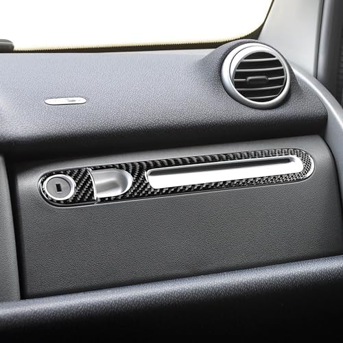 Real Black Carbon Fiber Car Co-Pilot Glove Storage Box Handle Switch Keyhole Panel Trim Sticker Compatible with Benz Smart Fortwo 2011 2012 2013 2014 2015 Auto Interior Accessories 2pcs - Image 2