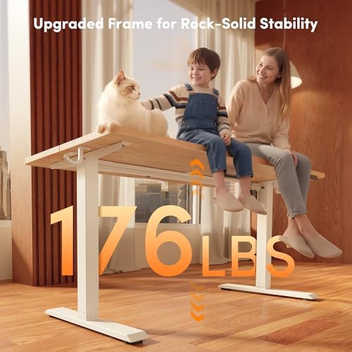 FEZIBO 55 x 24 Inchs Electric Standing Desk, Height Adjustable, Sit Stand Up, Computer Office Desk with Splice Board, White Frame/Maple Top - Image 4