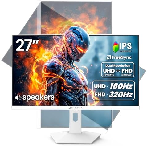 CRUA 27 Inch Dual Mode Gaming Monitor, 4K 160Hz / FHD 320Hz IPS White by CRUA