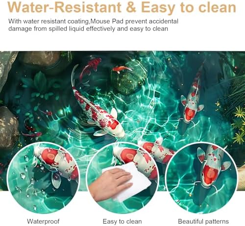 Large Mouse Pad Koi Fish Desk Mat, Extended Gaming Mouse Pad with Non-Slip Rubber Base, Thick 3mm Smooth Surface Keyboard Mat for Office & Home,35.43 x 15.75 in - Image 6