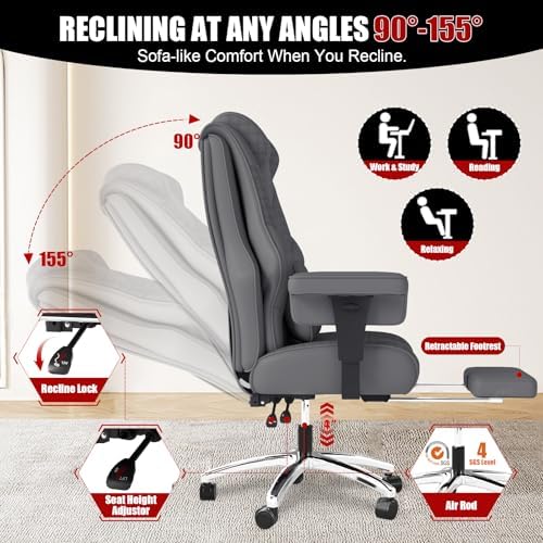 Big and Tall Office Chair with Foot Rest, High Back Computer Desk Chair - Image 3