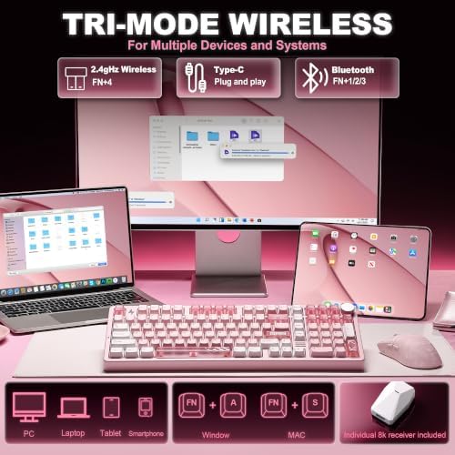 YUNZII AL98 PRO Aluminum Wireless Mechanical Keyboard(Pink,Candy Switch) - Image 3