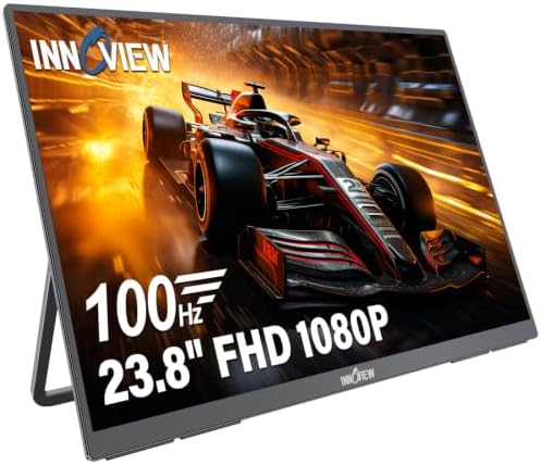 InnoView Large Portable Monitor 23.8inch FHD 1080P 100Hz USB-C,HDMI,DP Computer Display 100% sRGB 1500:1 Contrast Ratio IPS W/180°Adjustable DC Eyes Care Stand for Laptop PC MAC Phone PS4 Xbox Switch by InnoView