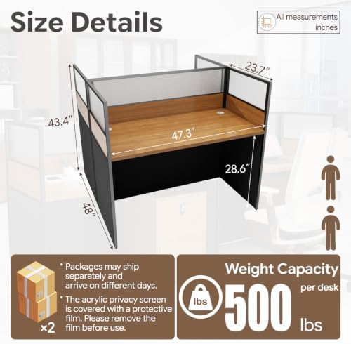 2 Person Cubicle Desk Workstation w/Mute Partitions & Cabinet, Dark Walnut - Image 2